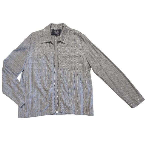 ST. JOHN Sporty Plaid Casual Zip Front Jacket Size M Oversized Casual Designer - Picture 3 of 16